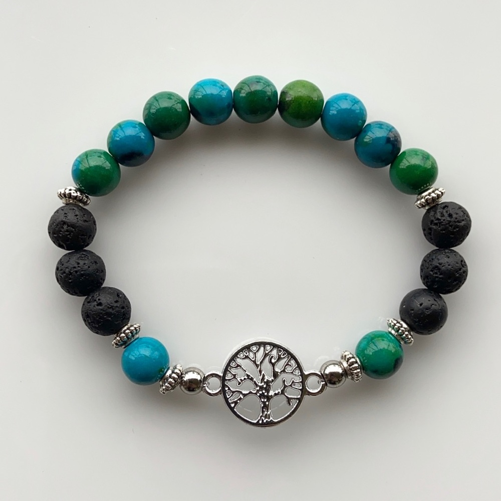 Chrysocolla lava rock tree of life bead bracelet - Picture 9 of 11